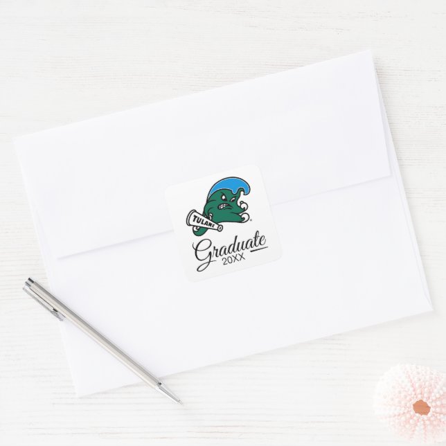 Tulane University Wave | Graduation Square Sticker (Envelope)