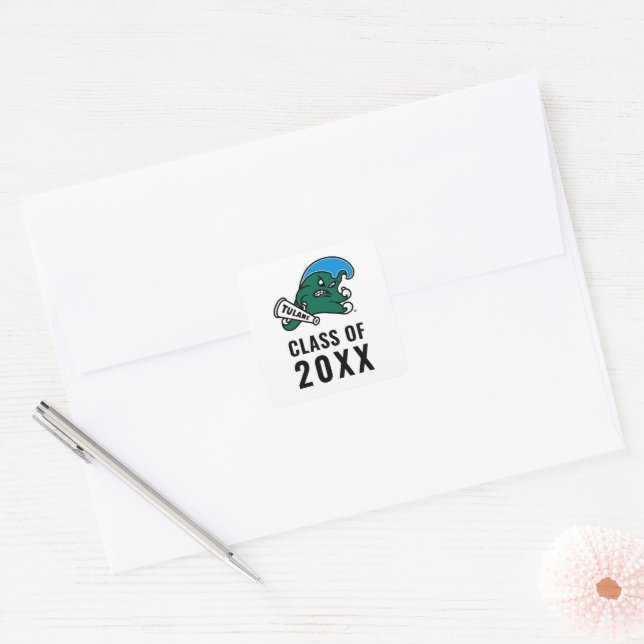 Tulane University Wave | Graduation Square Sticker (Envelope)