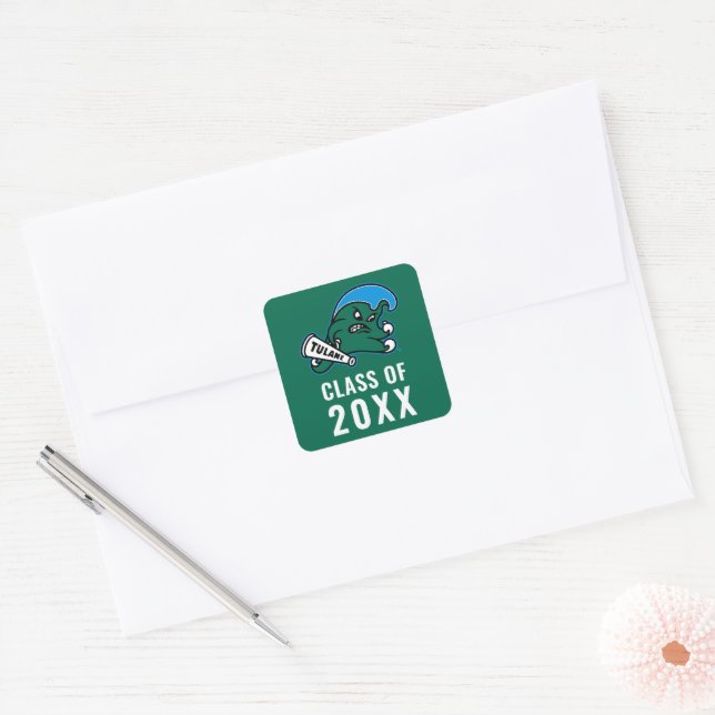 Tulane University Wave | Graduation Square Sticker (Envelope)