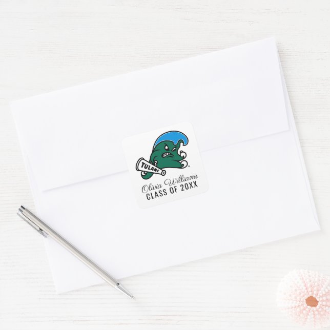 Tulane University Wave | Graduation Square Sticker (Envelope)