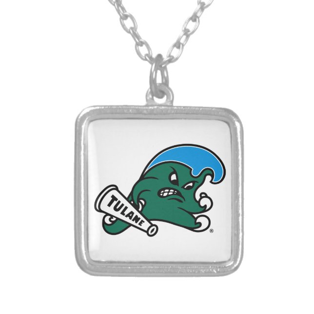 Tulane University Wave Silver Plated Necklace (Front)