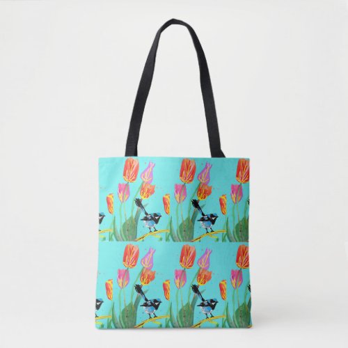 Tulip and Blue Wren Blue Floral Birthday Girl Bag