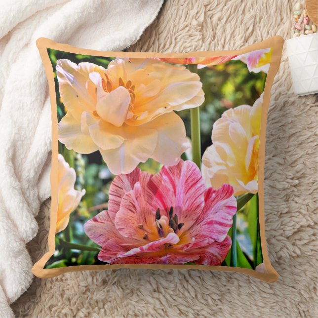 TULIP AND DAFFODIL FLORAL THROW PILLOW (Blanket)