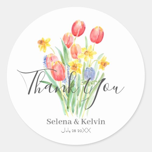 tulip and daffodils flower round sticker 