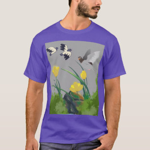 TULIP AND FLYING BIRD GRAPHIC ART T-Shirt