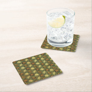 Tulip and Lily, famous pattern, Square Paper Coaster