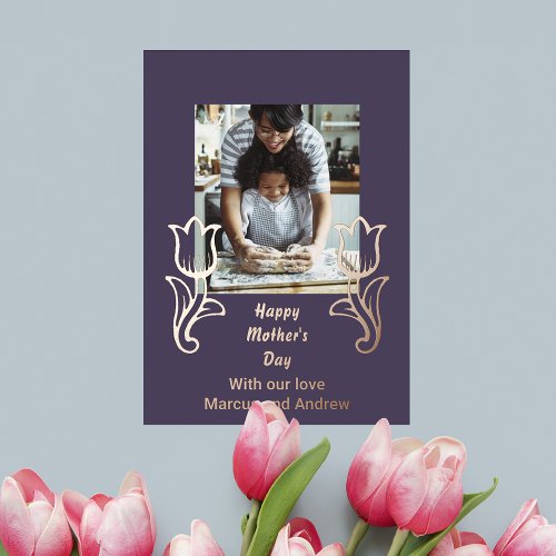 Tulip and Photo Mothers Day Foil Holiday Card