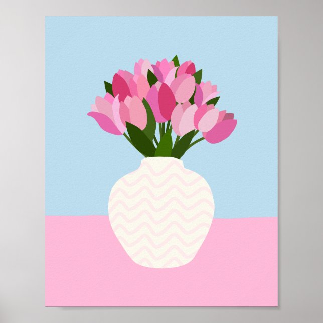 Tulip Arrangement Floral Vase Pink And Blue Poster (Front)