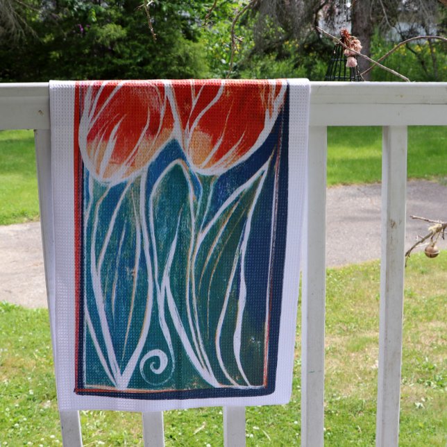 Tulip Artwork blue and red tulips spring           Kitchen Towel (Creator Uploaded)