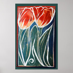 Tulip Artwork blue and red tulips spring           Poster