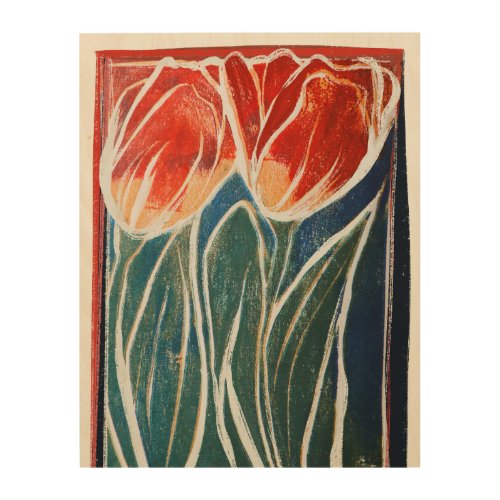 Tulip Artwork blue and red tulips spring           Wood Wall Art