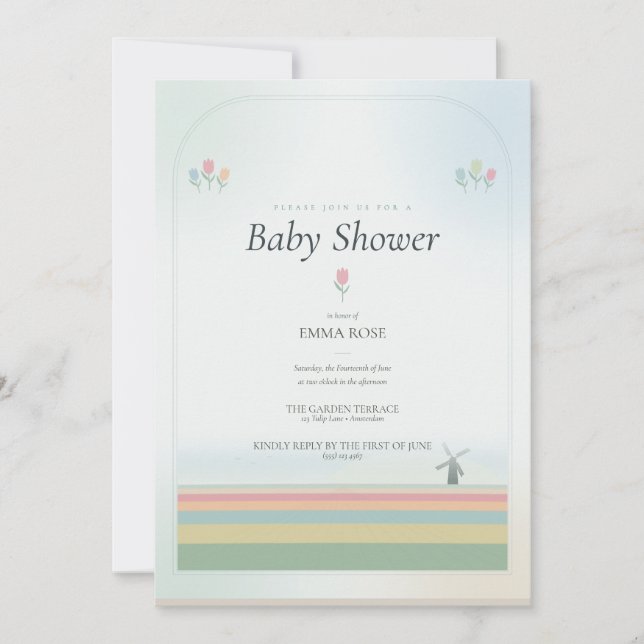 Tulip Baby Shower Invitation - Pale Sky version (Front)