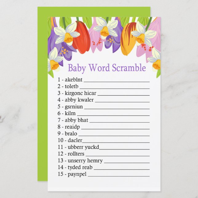 Tulip Baby word scramble game (Front/Back)