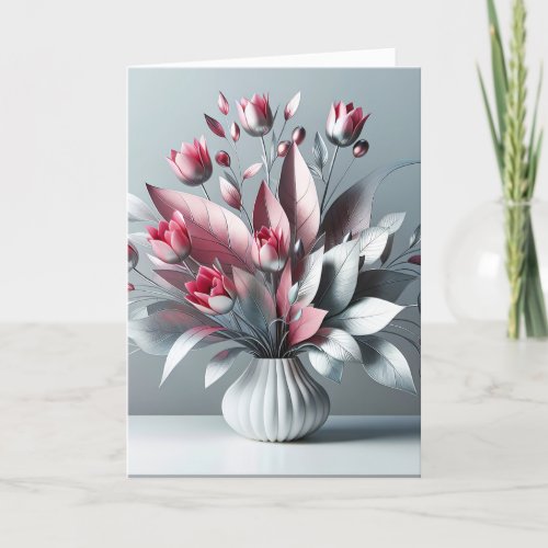 Tulip Birthday Bouquet With Silver Leaves Card