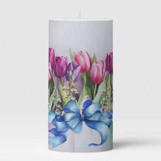Tulip Blooms 3" x 6" Unscented Pillar Candle
