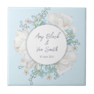 Tulip Blue Floral Wedding Ceramic Tile