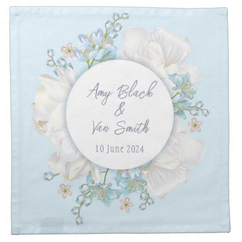 Tulip Blue Floral Wedding Cloth Napkin