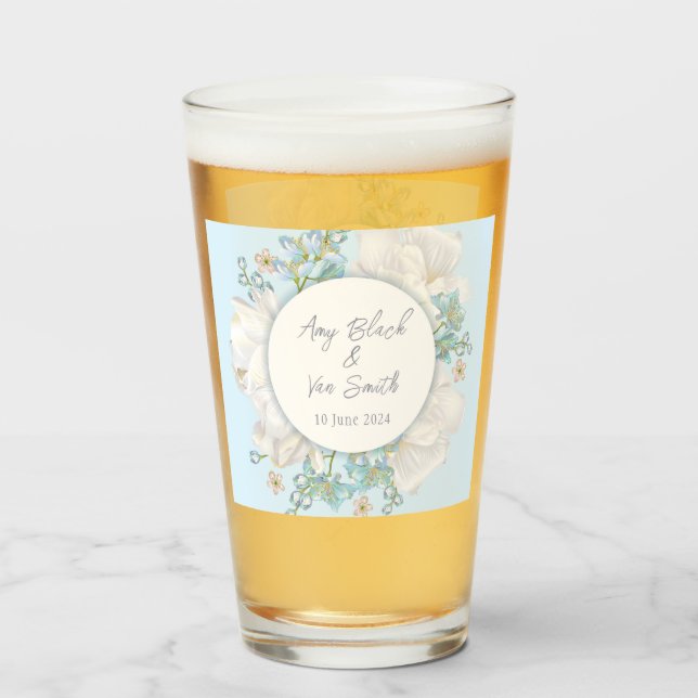 Tulip Blue Floral Wedding Glass (Front Filled)