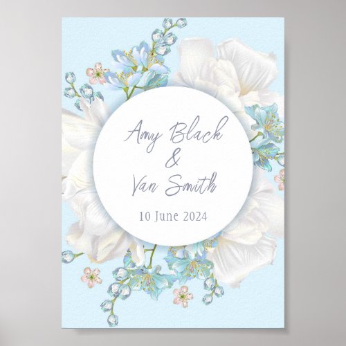 Tulip Blue Floral Wedding Poster