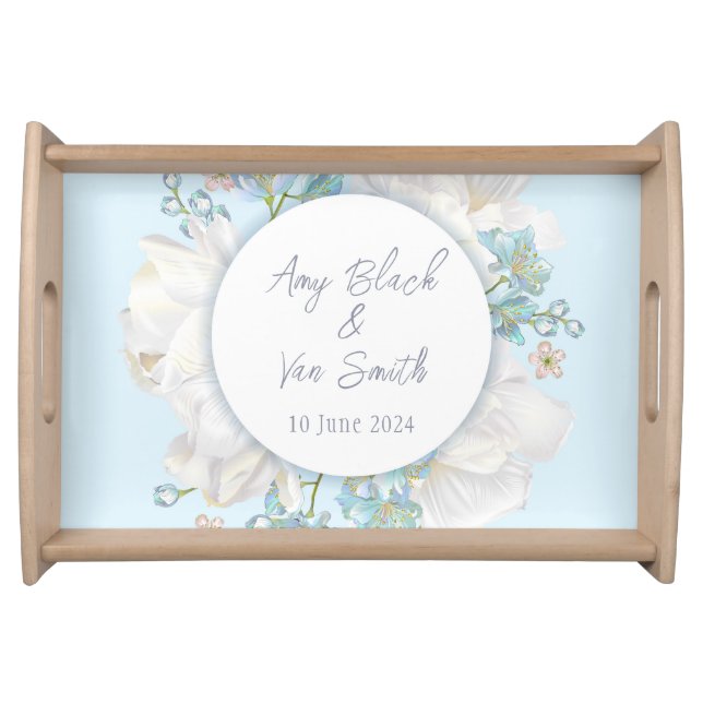 Tulip Blue Floral Wedding Serving Tray (Front)