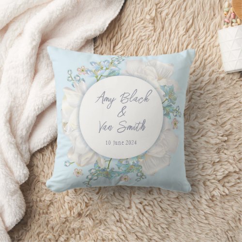 Tulip Blue Floral Wedding Throw Pillow