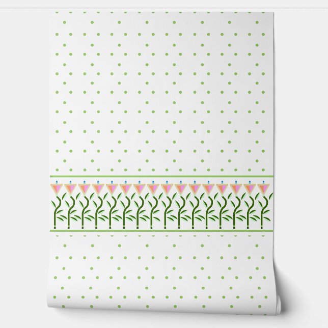Tulip border and dots of green wallpaper  (Unrolling)