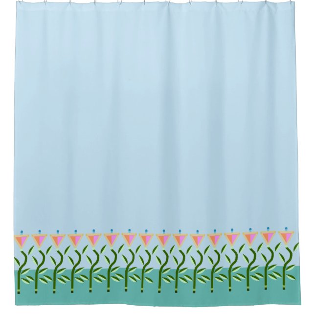 Tulip border of pretty  pink stylized flowers shower curtain (Front)