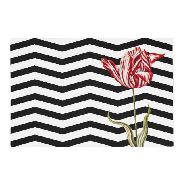 Tulip Botanical Chevron Stripe Pattern Placemat (Front)