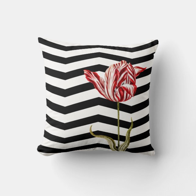 Tulip Botanical Chevron Stripe Pattern Throw Pillow (Front)