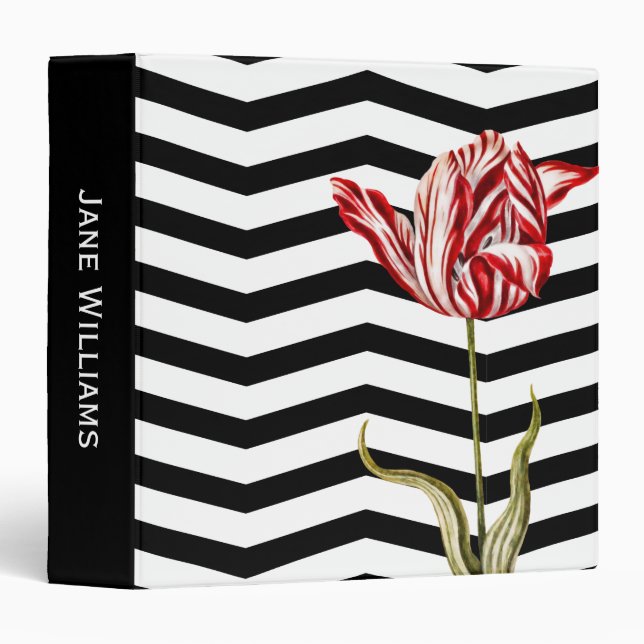 Tulip Botanical Chevron Stripes Pattern 3 Ring Binder (Front/Spine)