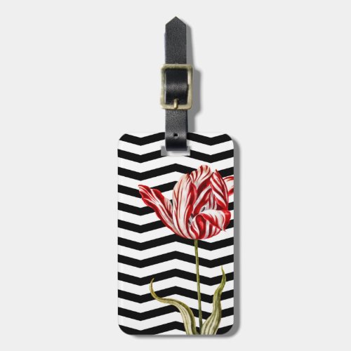 Tulip Botanical Chevron Stripes Pattern Luggage Tag