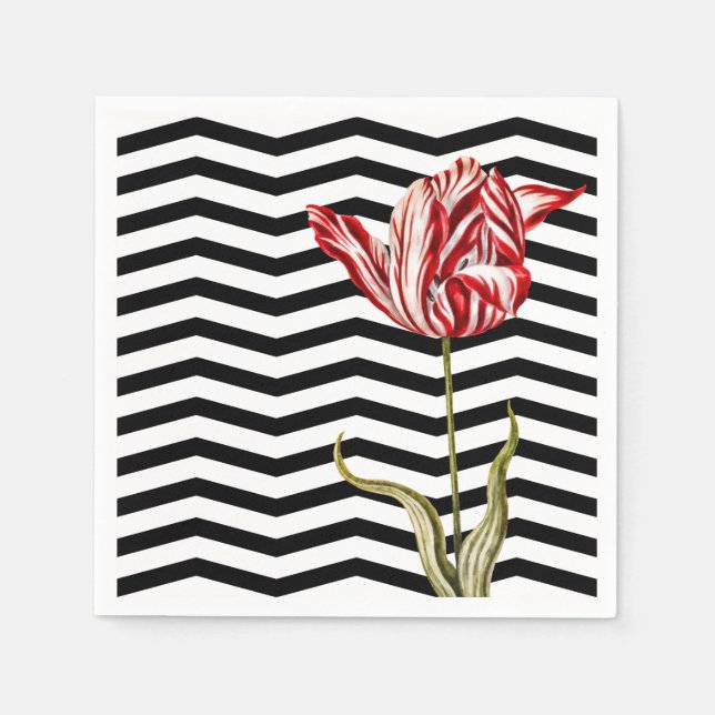Tulip Botanical Chevron Stripes Pattern Napkins (Front)