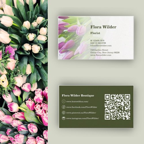 Tulip Bouquet Florist Custom Photo QR Code Business Card