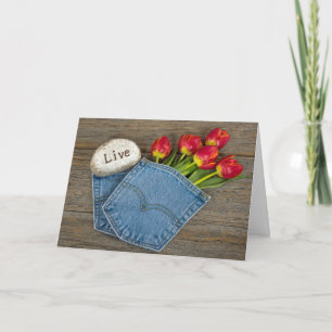 tulip bouquet in blue jean pocket card