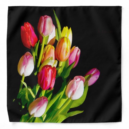 Tulip Bouquet Painting Original Garden Flower Art Bandana