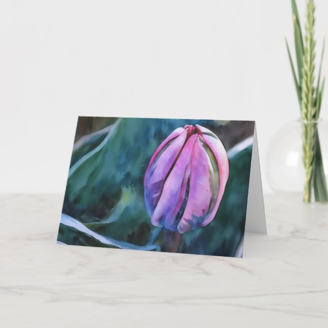 Tulip Bud Garden Art Watercolor Style Blank Card (Front)