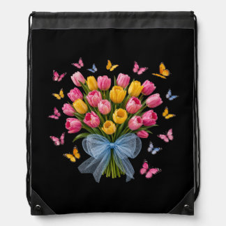 Tulip & Butterfly Drawstring Backpack