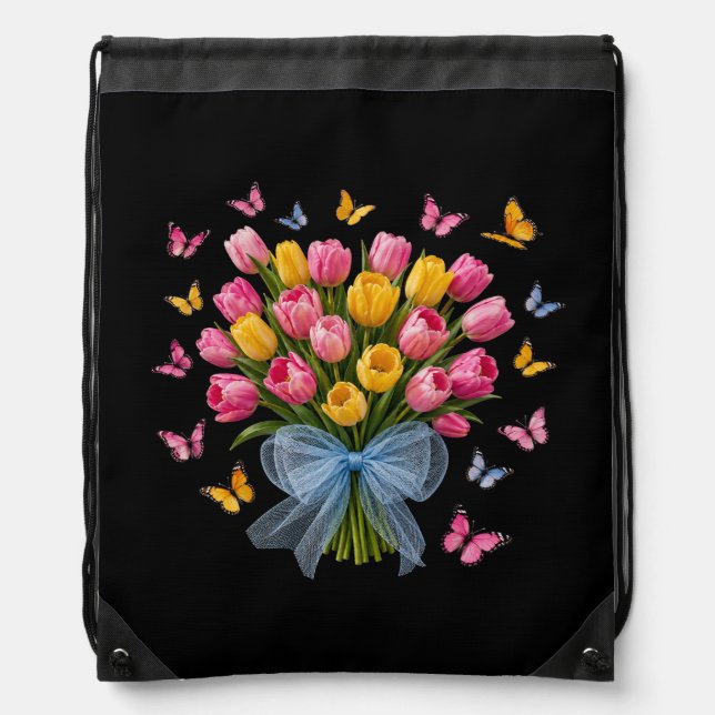 Tulip & Butterfly Drawstring Backpack (Front)