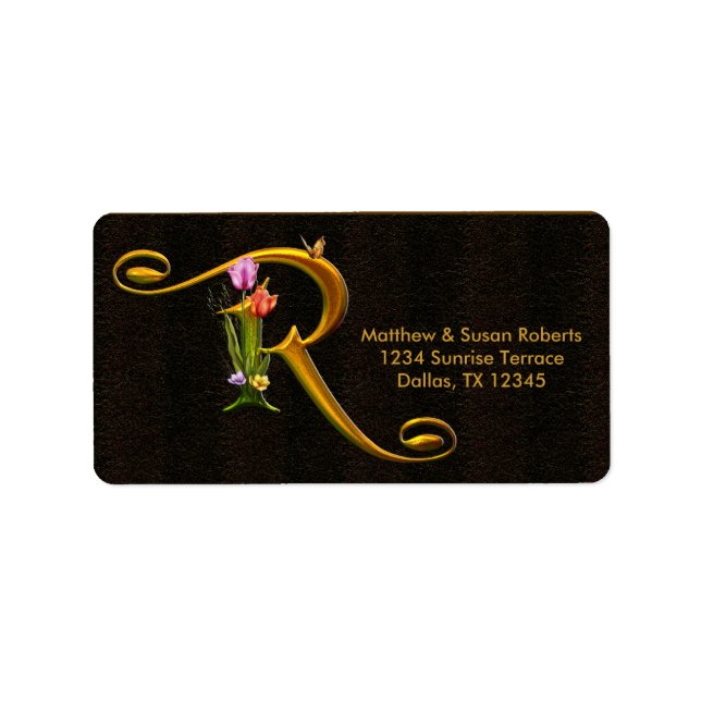Tulip Butterfly Monogram R Address Labels (Front)