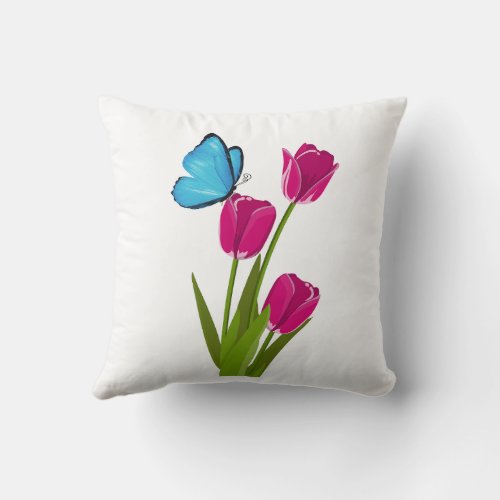 Tulip & Butterfly throw pillow