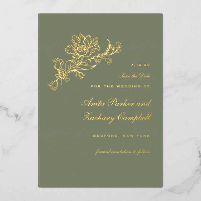 Tulip Cascade Moss Foil Invitation (Front)