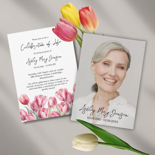 Tulip Celebration of Life Photo Funeral Invitation (Creator Uploaded)
