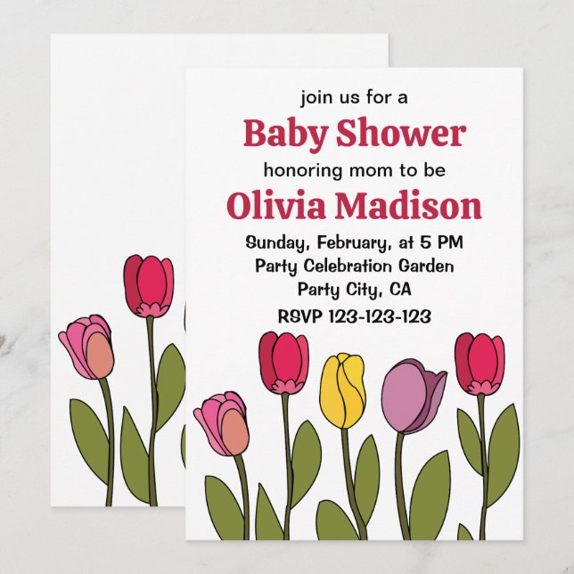 Tulip Colorful Floral Tulip Baby Shower Invitation (Front/Back)