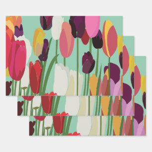 Tulip Colorful Flower Floral Pattern Tulip Wrapping Paper Sheets