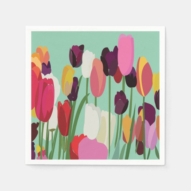 Tulip Colorful Flower Floral Tulip Party Napkins (Front)