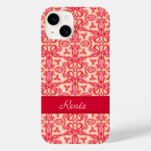 Tulip damask pattern red orange name Case-Mate iPhone 14 case