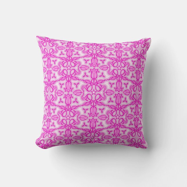 Tulip damask purple pink throw pillow (Front)