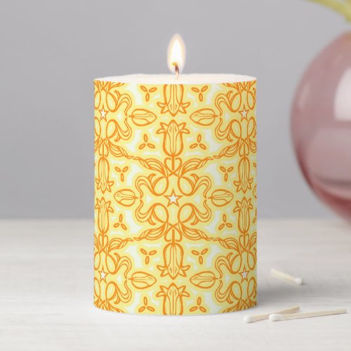 Tulip damask yellow graphic pattern pillar candle