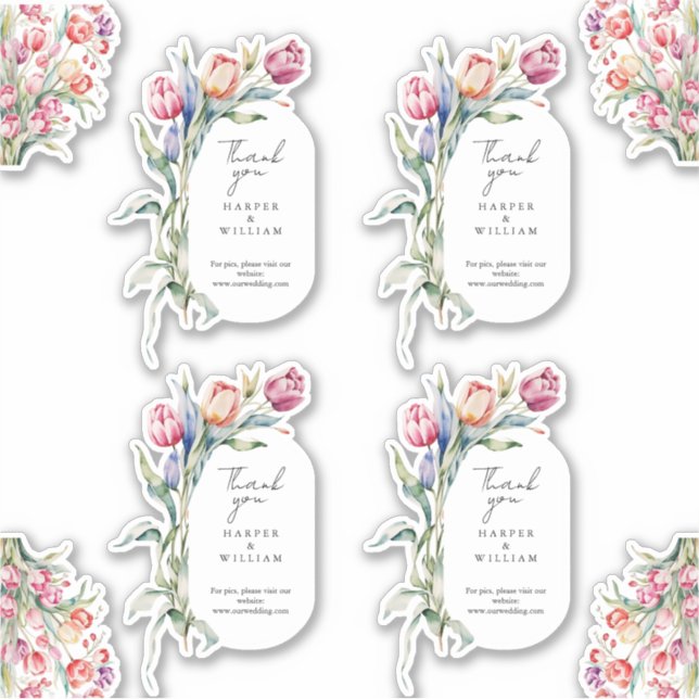 Tulip embrace spring wedding thank you sticker (Front)