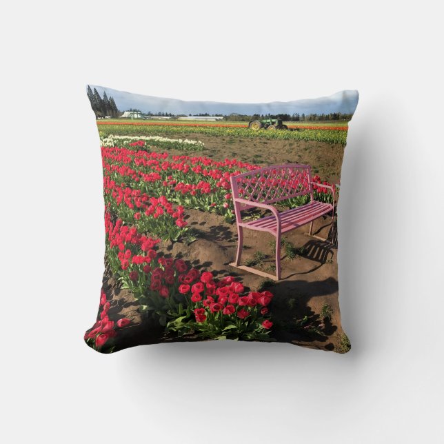 Tulip Farm in Oregon Throw Pillow (Front)